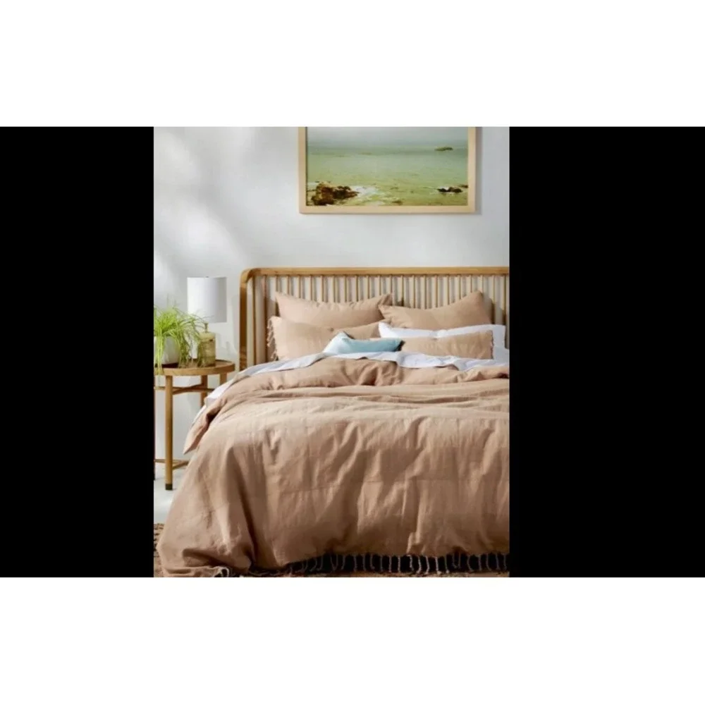 Anthropologie Shams Pillow‎ Standard Linen Stripe Relaxed Blush Set Bedding New